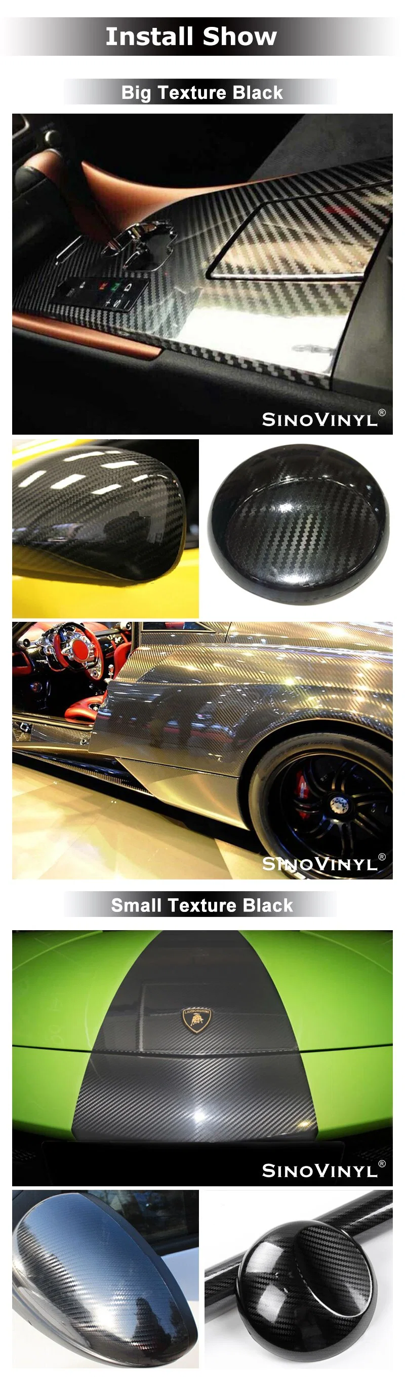 SINOVINYL Support Customization Air Bubble Free High Gloss Automotive Vinyl 5D Carbon Fiber